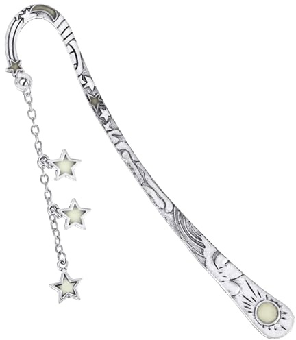 Jeffdad Luminous Moon and Stars Butterfly Bookmark, Glow in The Dark - Fantasy Gifts for Women and Girls - Cool Bookmarks for Book Lovers (Silver Stars)