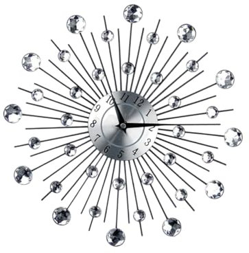 Ciieeo Crystal Wall Clock Fashion Stylish Hanging Clock for Living Iron Frame Shape