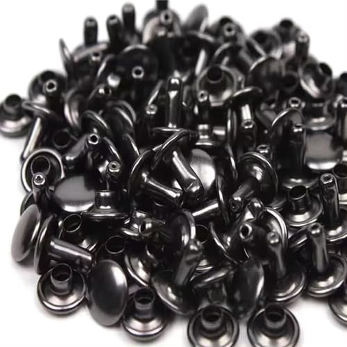 100 Pcs Leather Rivets, 6mm x 10mm Double Cap Rivets Metal Studs for Clothes Shoes Handbag Belts Crafts, Black
