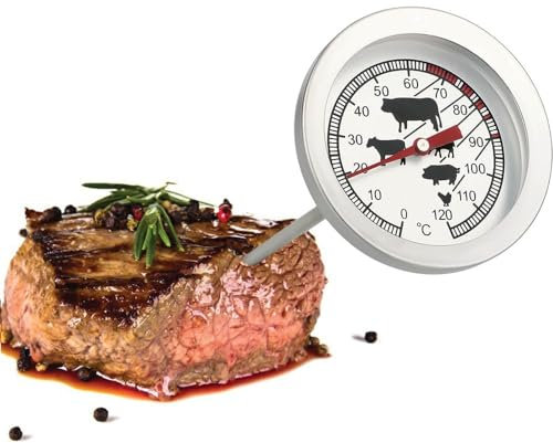 Paluplus Termometro da Cucina Analogico in Acciaio, misura 5x12 cm, Sonda Lunga 10,5 cm, Termometro per arrosti, Temperatura da 0° a 120°, per Carne, Dolci, Barbecue, Cappuccino -2886