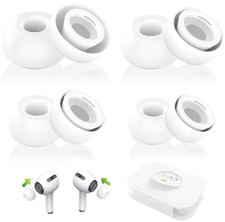 4 Paar Silikontips für Airpods - Soft Silikon Ersatz-Ohreinsätze für Airpods Pro/Airpods Pro 2 mit Loch zur Geräuschreduzierung, Anti Rutsch Ersatz-Ohrstöpsel (Weiß, XS/S/M/L)