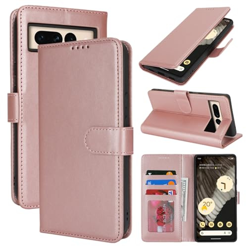 Zouzt Hülle für Google Pixel 7 Pro, Premium PU Leder, Roségold | Handyhülle mit Kartenfächern, Magnet Klapp Schutzhülle, Stoßfeste TPU-Innenhülle, Frauen Männer, Leather Wallet Phone Case