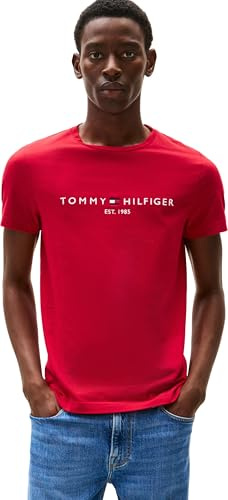 Tommy Hilfiger Camiseta de Manga Corta Hombre Slim Fit, Rojo (Medium Red), S