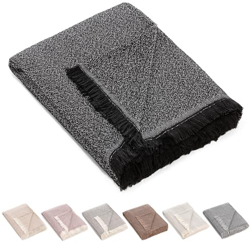 HIPERMANTA Plaid Multiusos Cubresofa.Colcha Multiusos Sofa. Plaid Sofa. Manta Foulard.Comoda Practica Suave Calida. Modelo Jaspeado 180x260 cm Color Negro