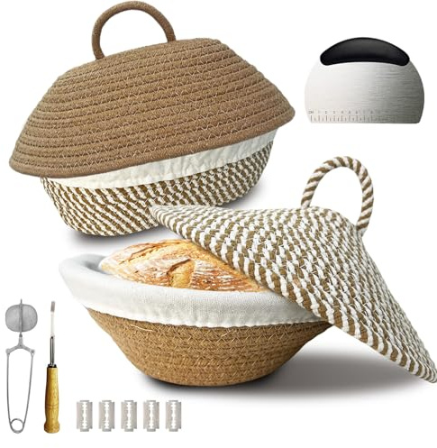 Sourdough Banneton Bread Proofing Basket, Cotton Rope Sourdough Bowl, Oval Bread Banneton Basket, Sourdough Kit, Sour Dough Kit, Proofing Baskets For Sourdough Bread Baking with Lid Lame Scraper