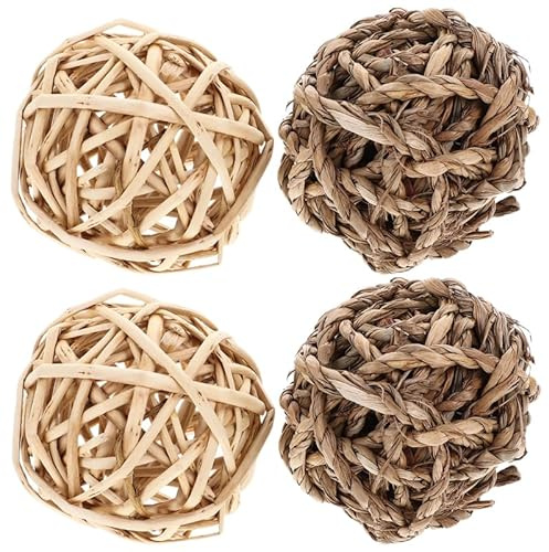 CVUTOVO Boules à Mâcher Lot de 4 en Paille pour Lapins et Cochons d'Inde l'exercice Jouets Légers pour Encourager la Cage Extérieur