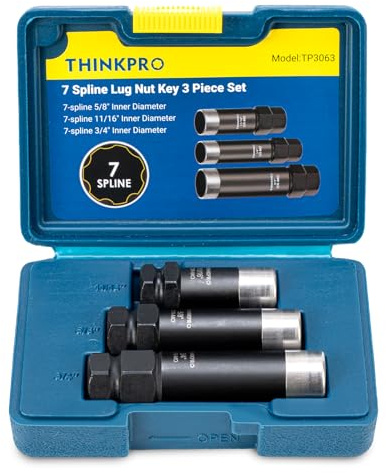 7 Spline Lug Nut Socket Set,3 Piece Lug Nut Key Kit 5/8 11/16 3/4 for M14x1.5, M14x1.5, M14x2 Tuner Lug Nuts Removal Tool Kit with Hard Case​,Double Layer Reinforcement,Cr-Mo Steel​​ (3 Piece Set)