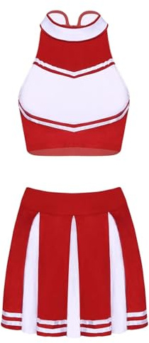GXMDSGZ Cheerleader kostym för kvinnor kvinnor cheerleading-uniform cosplay kostym set skolflickor jubeldans outfit för sport prestanda kläder Cheerleading-set (röd, XXL)