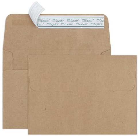 Eupako Briefumschläge DIN C6 100 Stück, 114 x162 mm, Braune | Kuvert 120 g/m², Selbstklebende,ldealfür Karten Fotos, Einladungen zu Hochzeit Abschlussfeier Babyshower, für Sichtschutz
