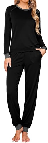 Jahetuul Pyjama Femme Coton Hiver Ensemble Chaud à Manches Raglan