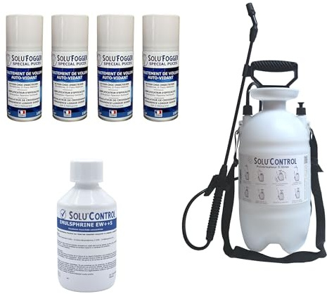 Kit de traitement Puces 100m² avec 1 Emulsphrine ew+s insecticide concentré, 4 one-shot Solu'Fogger, 1 pulverisateur 5 litres