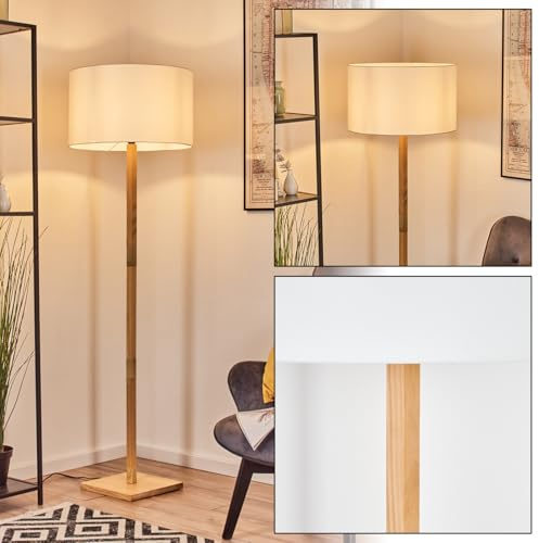 HOFSTEIN Stehleuchte Flemming, Stehlampe aus Holz im modernen Boho-Design, Schirm aus Stoff, Ø 50 cm, 170 cm, E27, mit Fußschalter - Wohnzimmer, Schlafzimmer, Esszimmer, Flur
