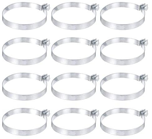 sourcing map 12Pcs Brace Bands Chain Link Fence, Galvanized Steel Tension Bands with Bolts & Nuts for 4-21/64 Chain Link Post, Pipe, Gate, Fences Panels, Silver (5.7 Length)