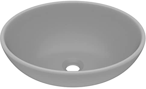 vidaXL Waschbecken Luxuriös Oval mit Abflussloch Waschschale Aufsatzwaschbecken Waschtisch Waschplatz Handwaschbecken Matt Hellgrau 40x33cm Keramik