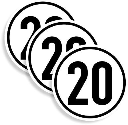 3 pezzi – Adesivo per la velocità 20 km/h, pellicola secondo la norma StVZO § 58 | Ø 5 – 30 cm Made in Germany, dimensioni: Ø 20 cm