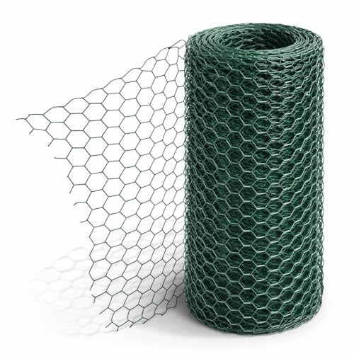 Floralcraft Maschendraht mit PVC-Beschichtung, 90 cm x 10 m, 25 mm Löcher, verzinktes sechseckiges Hühnerdrahtgeflecht, Kaninchenzaun, Barriere für DYI Bastelprojekte, Heimdekoration und Gartenarbeit