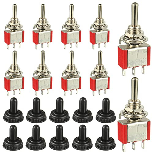 HUAREW Lot de 10 interrupteurs à bascule momentanés avec capuchon étanche Mini miniature 3 broches 3 positions ON/OFF/ON SPDT 5A 125V / 2A 250V pour tableau de bord de voiture