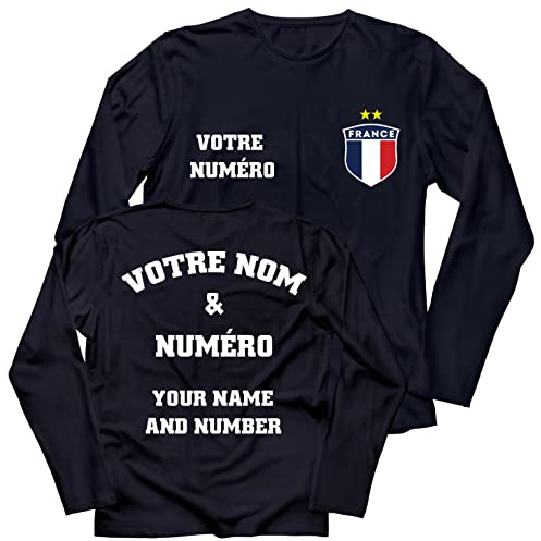 lepni.me Herr Personlig långärmad fotbollströja Frankrike T-shirt | Ditt Namn och Nummer | Franska flaggan märke | Fotbolls-EM 2024, fans (M Navi Blue Flerfärgad)