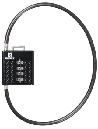 RESET-STS 4 Digit Combination Lightweight Security 40cm Cable Lock - Ideal for Bike, Helmet, Scooter, Gate, Shed, Suitcase - Black, 1 Pack