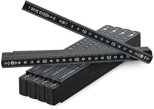com-four® 5x folding rule made of plastic - 2 meter folding rule with 10 sections - meter rule metric in black (5 pieces - 2 meters - black)