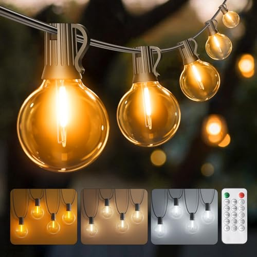 Ehaho 55FT/17M Dimmable Festoon Lights, Warm Neutral Cool White Outdoor Light, IP65 Waterproof Garden Lights Mains Powered with 20+3pcs G40 LED for Garden Balcony
