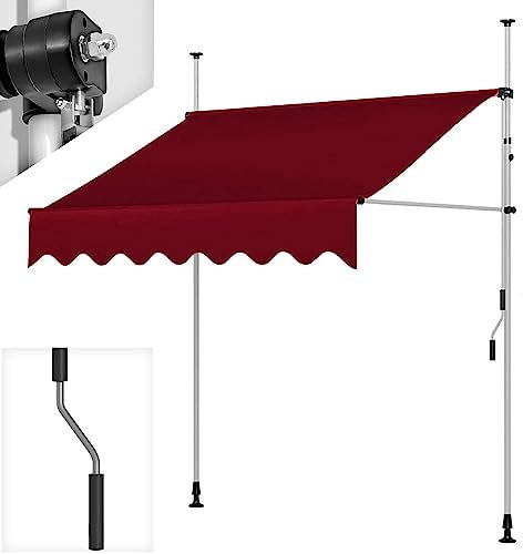 WOLWES Standmarkise mit Kurbel, Sonnenschutz Balkon, Klemmmarkise, Höhenverstellbar Markisen, Markise Balkon Ohne Bohren (Color : Red-B, Size : 4m/157in)
