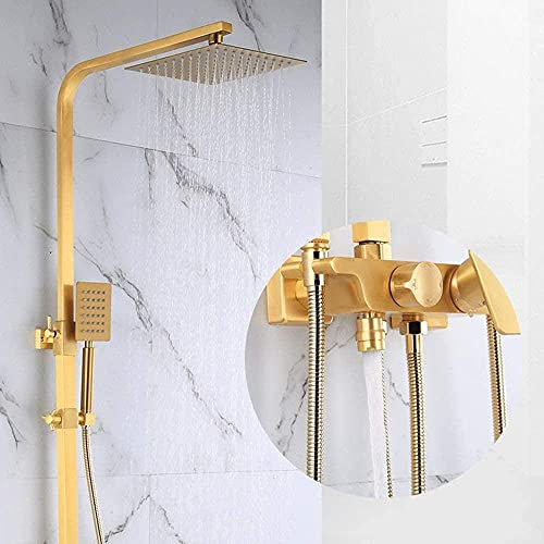 Duschsystem, Messing, gebürstetes Gold, quadratisches Duschset, quadratisches Rohr, Duscharmatur, aufgeladenes Top-Spray, Elevator-Duschsystem mit Spritzpistole, 4 Modi, schön, praktisch Decoration