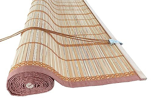 Tapparella a rullo in Listelli di Bambù Midollino con arrotolamento a carrucola (100x160H cm, Marrone Chiaro)