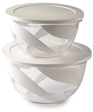 Snips - Salad Bowl for Salad and Vegetables, Salad Bowl Set 3 and 5L, Bowl with Lid to Save Freshness Resistant Washable, Stackable Food Containers, Kitchen Bowls White Made in Italy