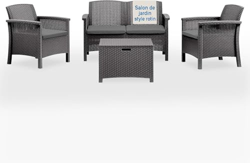 Tomaino - Salotto Da Giardino Esterno Stile Rattan - Set Salotto Da Esterno in Polipropilene Impermeabile e Idrorepellente - Salottino Giardino Antracite