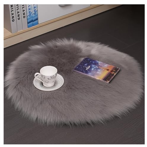 Hrlace Lammfell Schaffell Teppich Rund Kunstfell Teppich Waschbar Weich Fellteppich Flauschiger Longhair Stuhlauflage Nachahmung Wolle Bettvorleger Sofa Matte für Heimdekoration Hellgrau 50 * 50cm