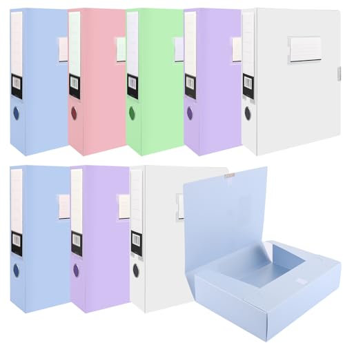 CYEER 10 Pack Box Files, Colored Plastic Box File A4 Filing Boxes 75mm Spine, Foolscap Box Files Box Folders for Paperwork A4 Document