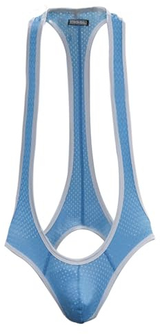 Tanga con Suspensorio de Malla Sexy para Hombre Tirantes, Disfraz Borat Mankini, Body Calzoncillos Transpirables, Ropa Interior Jockstrap, Traje Baño Una Pieza, Mono Lencería Tipo Bóxer (Azul)