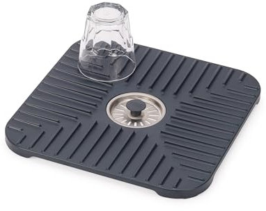 Joseph Joseph SinkShield Sink Saver Mat with Draining Plug, Protects Sink, Glasses, Dishes, Removable Plug, Non-Slip, Quick Drainage, Anthracite