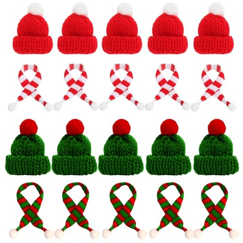 Scinzene 40 Stück Mini Weihnachtsmütze Und Schal Set, Mini Mützen Zum Basteln, Kleine Weihnachtsmützen, Likörflaschen Weihnachten, Für Weihnachten, Weinflasche Abdeckung, Weihnachtsfeiern