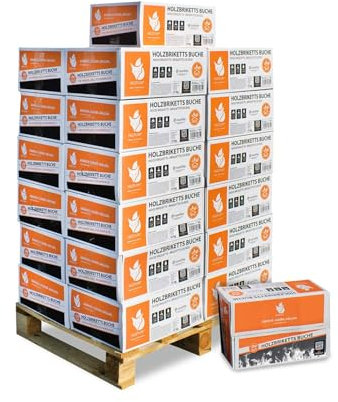 HEIZFUXX Holzbriketts Nestro Hartholz M Karton 12kg x 25 Gebinde 300kg 1 Palette Kaminbriketts Ofenbriketts Brennholz Brikett Gluthalter Briketts Paligo