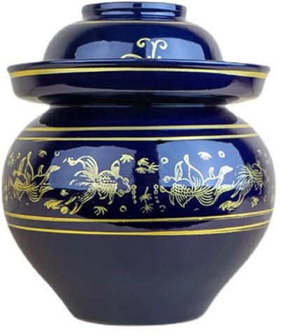Fermentation Jars，Fermentation Crock Jar,Sauerkraut Crock,Blue Traditional Chinese Ceramic Fermentation Crock Jar Pickling Jar With Water Seal Airlock Lid,Large Thickened Ceramic Pickle Jar Kimchi Pot