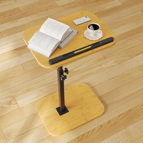 iabifo Sofa Couch Arm Table Tv Tray Small Bed Stand C Shaped Side End Tables for Living Room, Bedroom, Natural
