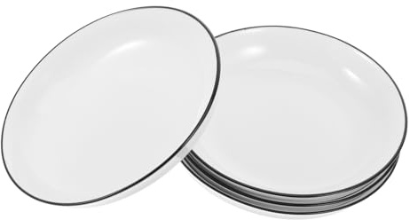 Zerodeko 4pièces Assiettes à Déjeuner Rondes Porcelaine Blanche Plat Avec Bord Noir Assiettes à Dessert Pour Collation Salade Déjeuner Et Apéritif