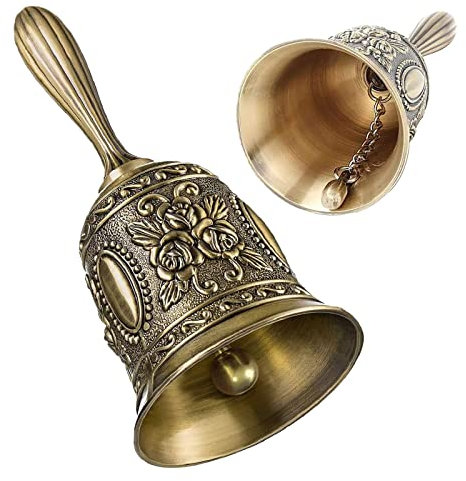 Campanella Babbo Natale, Campana a Mano in Metallo,Campanelli a Mano in Lega di Zinco con Manico Tradizionale, Campanello di Servizio Retro, Bronzo, 1 Pezzo