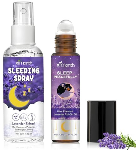 Lavendelspray - Kissenspray, Lavendel Kissenspray zum Einschlafen | mit 10ml Roll-on Ätherisches Öl, für Entspannung, Ruhe, besseren Schlaf, Entspannung, Raumduft, beruhigend