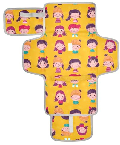 Wiederverwendbare Wickelauflagenbezüge mit Taschentuchtasche, Wickelunterlage für Wickeltisch für Mütter, Väter, Mädchen und Jungen, Cartoon, niedlich, Gelb