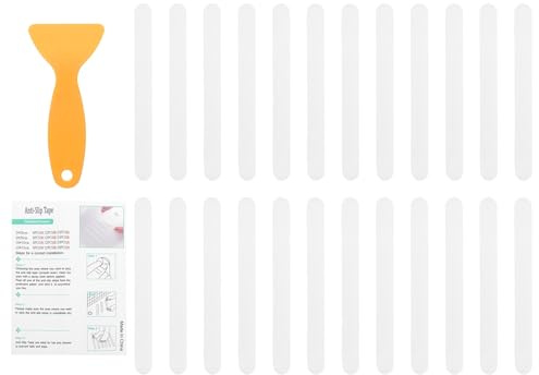 sourcing map 24Pcs Non-Slip Bathtub Stickers, 20x2 cm Strip Shape Shower Floor Non Slip Stickers with Scraper for Bathroom Shower Stairs Ladders, White
