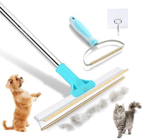 TMEOIIPY Carpet Rake for Pet Hair Removal, Adjustable Long Handle Lint Remover with Innovative Metal Edge, Dog Cat Fur Remover Brush Broom for Rug, Furniture, Couch, Car Mats, Stairs