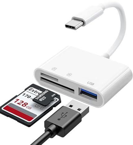 SD Card Reader, SD Card Adapter with SD MicroSD USBC Memory Card Reader for iPhone 15 16, iPad, Mac, MacBook Pro/Air, Android and More USB-C/Type C Devices (USB C 3 IN 1)