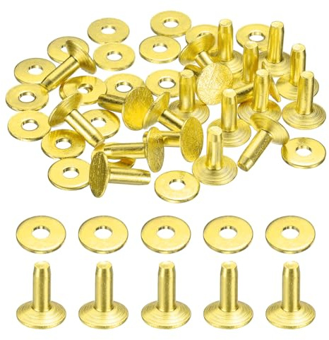 sourcing map 20Set Copper Rivets and Burrs Washers 9x3.3x9mm Dimpled Finish Copper Solid Leather Rivet Fastener Studs Posts for Leather DIY Craft Belts Wallets Collars, Gold Yellow