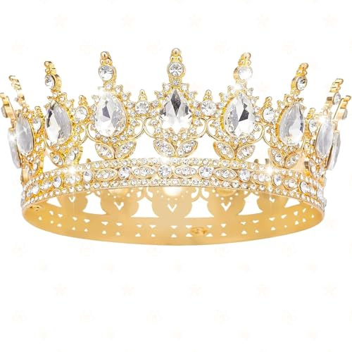 Brateuanoii Diadème Rond en Cristal, C-ouronne de Reine Baroque Vintage, Moonight Couronne pour adulte, Couronne Reine Baroque Accessoires pour Cheveux pour Carnaval Mariage Anniversaire Fête