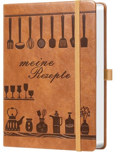 Rezeptbuch A5 zum Selberschreiben – Kreatives Koch- & Backbuch – Mit viel Platz, Register & Inhaltsverzeichnis – Hellbraun