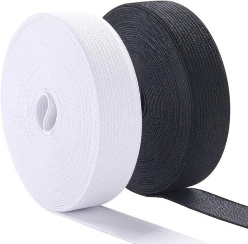 BetterJonny 40 m de goma elástica ancha para costura, banda elástica negra y blanca, 25 mm × 20 m, bandas de goma para costura, cintura de pantalones, para el hogar, manualidades, no se deforman