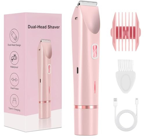 Vendyle 2-in-1 Damen Körperrasierer Doppelkopf Elektrischer Haarentferner für Frauen, Intimbereich & Bikini Line Trimmer (Rosa)